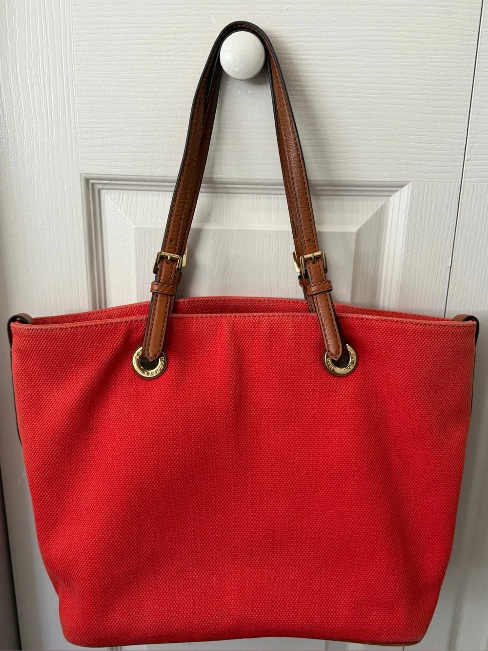 Michael Kors Red Canvas Tote with Brown Leather Straps